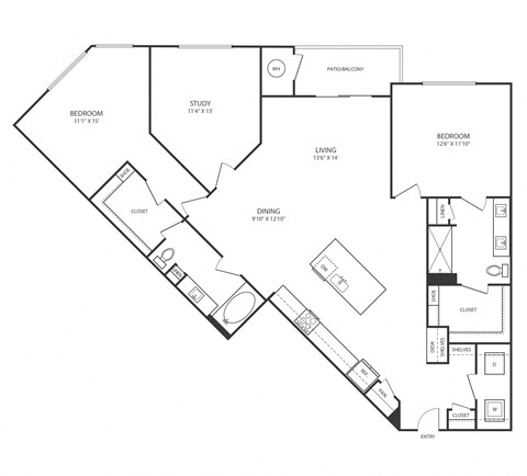 Floor plan of a 2 bedroom apartment